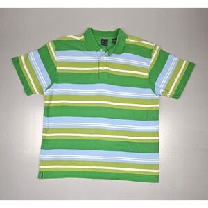 Karl Kani Gold Polo Shirt Mens 2XL. Vintage Green Striped Hip Hop Short‎ Sleeve